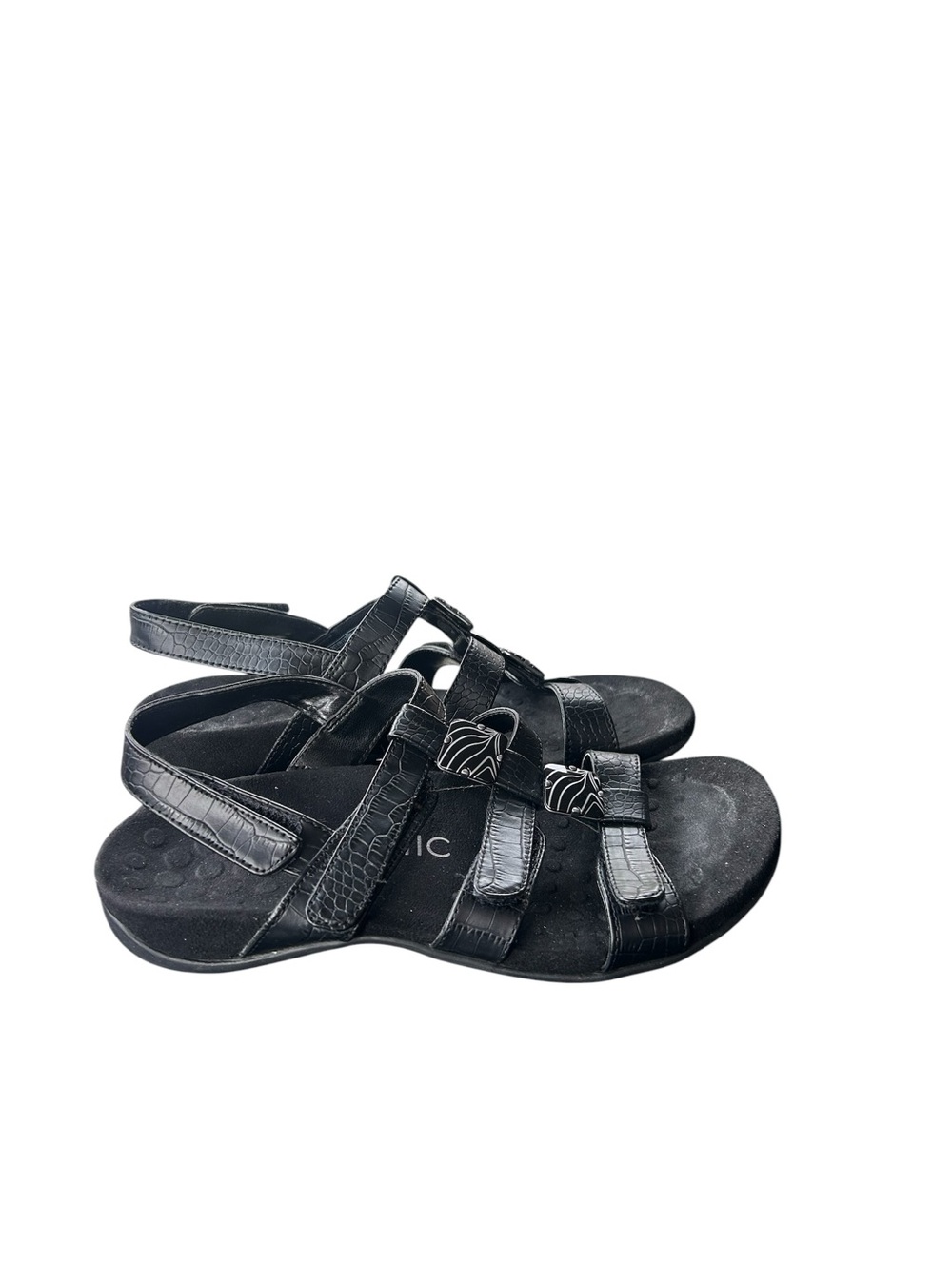 Vionic Amber Adjustable Orthotic Sandals Black Croc Embossed Women’s Size 5